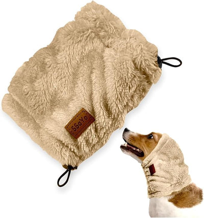 Dog Ear Muffs Noise Protection - Soft Calming Hood for Anxiety Relief, Fireworks, Thunder, Grooming & Vet Visits - Elastic Band & Comfortable Neck Warmer for Travel (No Ear, Brown, Large)