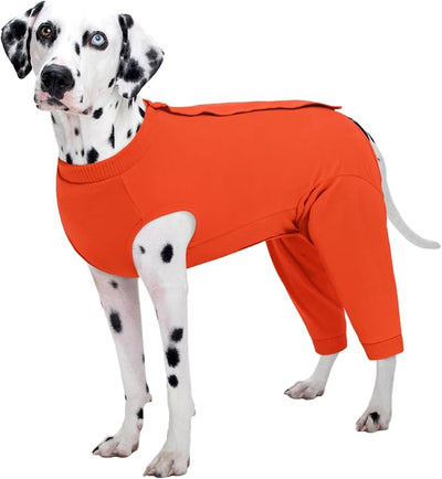 Kuoser Dog Recovery Suit with Anti Licking Rear Leg Sleeve, Orange 3XL | Abdominal Dog Surgical Suit with Pants Cover Protect Wounds, Dogs Elbow Protector Soft Pet Surgery Onesie Cone Alternative