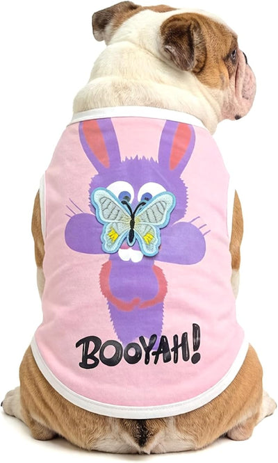 iChoue English Bulldog Shirts for Dogs Cartoon Bunny Print Clothes Easter Outfits Costumes Rabbit Vests Cotton Tank Tops American Bully - Pink/XXLarge