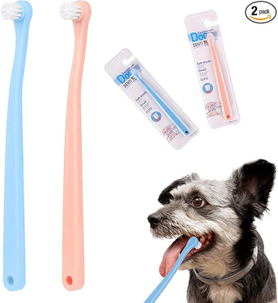2 Pack Dog and Cat Toothbrush Kit - Mini Head Soft Brush for Deep Clean - Suitable for Puppy, Kitten, Small Pets - Portable Travel Friendly and Easy to Use