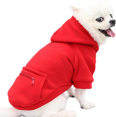 Jecikelon Dog Hoodies for Small Dogs with Zipper Pocket, Soft Fleece Puppy Clothes with Rope Hat, Warm Winter Outfits Cold Weather Coats, Cute Sweatshirt Chihuahua Costume (Red, X-Large)