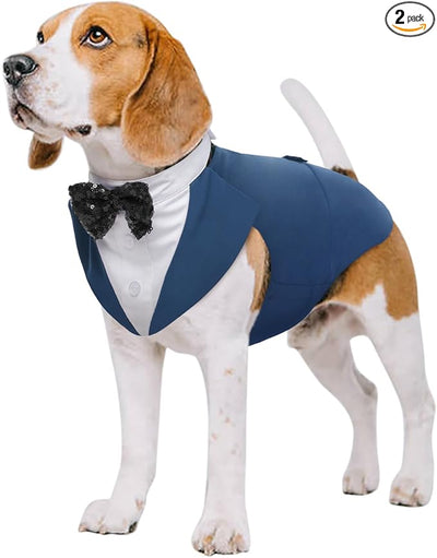 Kuoser Dog Tuxedo Dog Suit and Bandana Set, Dogs Tuxedo Wedding Party Suit, Doggy Prince Bow Tie Shirt Formal Pet Wedding Attire for Large Medium and Small Dogs Golden Retriever Samo Bulldogs