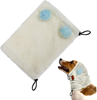 Dog Ear Muffs Noise Protection - Soft Calming Hood for Anxiety Relief, Fireworks, Thunder, Grooming & Vet Visits - Elastic Headband & Comfortable Neck Warmer for Travel (White, Large)