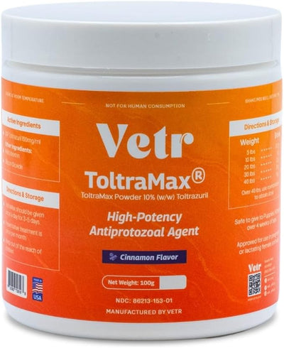 Vetr's Toltramax Toltrazuril Powder for Horses, Dogs, Cats, 100g (10.0%, Cinnamon)