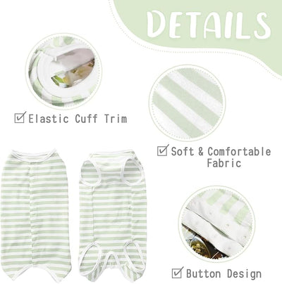 Dog's Recovery Suit Post Surgery Shirt for Puppy, Small Dog Surgical Recovery Suit for Female Male Dogs, Dog Onesie Protect Surgical Wound(Green White Stripe-xs)
