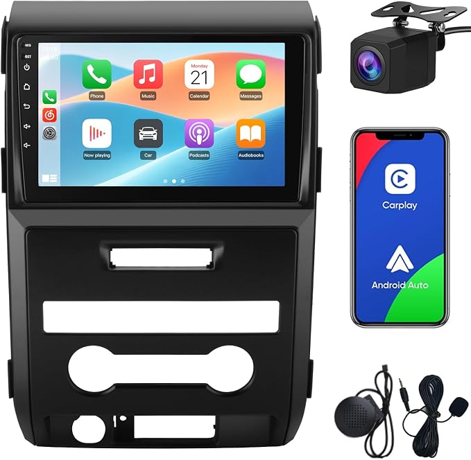 Junsun 5G WiFi Car Radio Stereo for Ford F150 2009-2012,Wireless CarPlay/Android Auto,9" HD IPS Touch Display Support GPS DSP RDS,Upgrade Bluetooth 5.0 AM/FM with Backup Camera 2GB RAM 32GB ROM