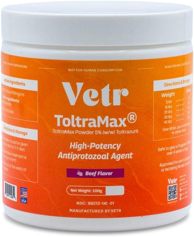 Vetr's Toltramax Toltrazuril Powder for Horses, Dogs, Cats, 100g (5.0%, Beef)