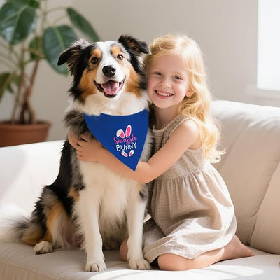 Snuggle Bunny Funny Dog Bandana, Cute Rabbit Pet Scarf for Small Medium Dogs, Blue Spring Puppy Accessories, Adorable Bunny Kerchief for Girl Boy Pets, Birthday Gifts for Dog Mom Dad