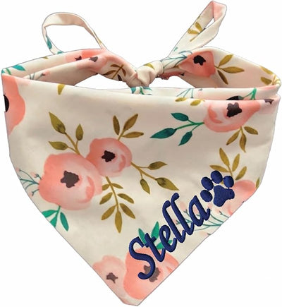 Embroidered Bandana,Floral Coral Pink, Summer Triangle Scarves, (Floral Coral Pink, Small)
