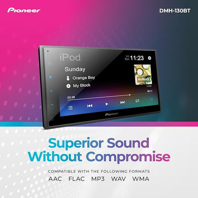Pioneer DMH-130BT 6.8" Capacitive Touchscreen, Double Din – Bluetooth, Backup Camera, USB, FLAC, AM/FM Radio, Short Chassis, 50W x 4 Output, Steering Wheel Input