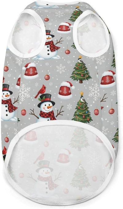 Birthday Decoration Dog Sleeveless Tank Top, Soft Breathable Pet Shirt Christmas Snowman Red Birds for Small Medium Puppies, Small