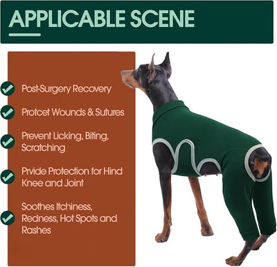 Kuoser Dog Surgery Recovery Suit, Professional Dog Surgical Suit for Back Legs, Soft Dogs Recovery Sleeve to Prevent Licking Biting Wounds, Dogs Onesie After Surgery Elbow Protector, Green XL