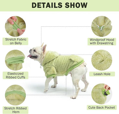 SCENEREAL Fleece Dog Sweaters Hoodie for Small Medium Large Dogs Girls Boys, Plush Fuzzy Dog Clothes Hoodies with Leash Hole, Winter/Fall Puppy Cold Weather Coat, Sherpa Hooded Sweatshirt, Green M