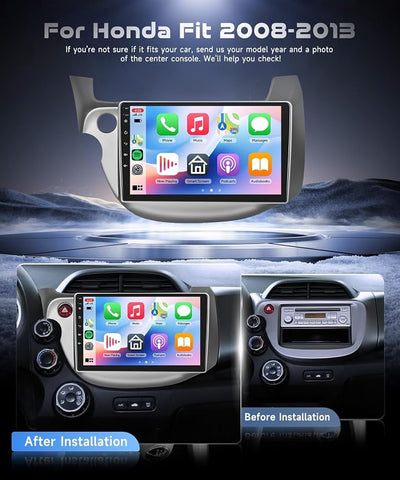 4G+64G Android 15 Car Stereo for Honda Fit 2008-2013 with Wireless Carplay Android Auto, 10.1 Inch 1280 * 720 Touch Screen GPS/WiFi/Bluetooth 5.0/FM/32EQ/SWC/Backup Camera