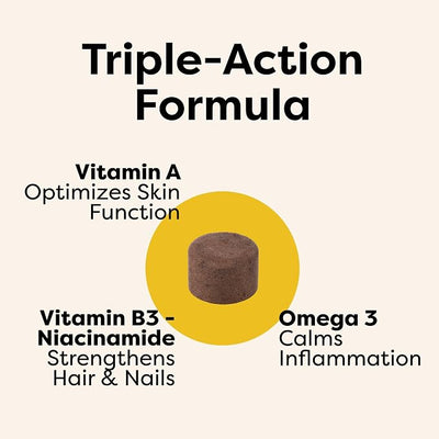 Medical-Strength Hair Skin & Nails Dog Supplement | Vitamin A, Niacinamide and EPA Omega 3 for Dogs | Super Nutrients to Boost Skin Health, Prevent Irritation & Promote Stronger Nails | 90 Chews