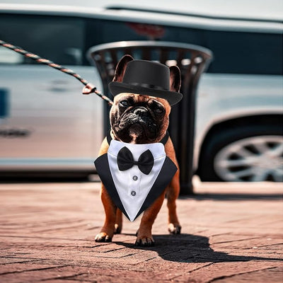 Yewong 2 Pieces Pet Formal Accessories Set - Pet Top Hat with Formal Pet Tuxedo Bandana Collar Birthday Party Gradation Halloween Costumes Accessories for Dog Cat (Set-B) One Size