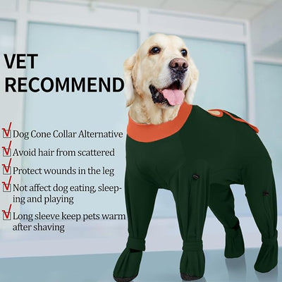 ROZKITCH Dog Recovery Suit for Spay/Neuter Surgery with Feet Covered, Soft Bodysuit for Wound Protection, Full Coverage, Prevent Licking Shedding & Hair Loss for Large Dogs Green 3XL