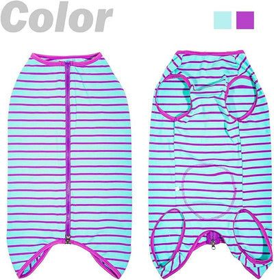 Dog’s Recovery Suit Post Surgery Shirt for Female Male Dog, E-Collar Alternative Wound Protective Clothes (Purple Stripe-XL)