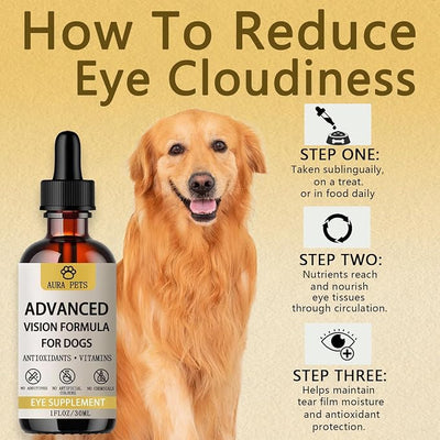 Aura Pets Advanced Vision Formula for Dogs - Eye Health Support with Lutein, Zeaxanthin & Astaxanthin - Helps Maintain Clear Vision & Comfort - 30ml Liquid Supplement