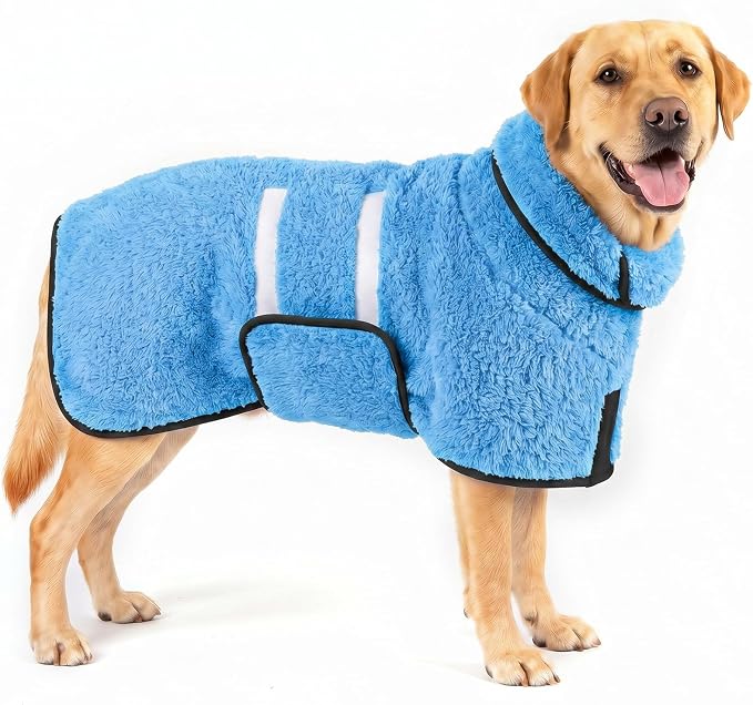 Bienbee Dog Bathrobe, Quick Drying Super Absorbent Pet Robes for Small Medium Large Dogs, Drying Coat for After Bath & Swim, Warm & Cozy Dogs Towels, Dog Puppy Bath Supplies,Light Blue L