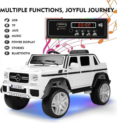 JOYLDIAS Kids Ride On Cars, Licensed Mercedes-Benz Maybach G650S, 12V7AH Battery Powered Toy Electric Car for Kids W/LED Underglow Lights, Remote Control,2 Motors, 3 Speeds,Music,Bluetooth,Horn, White