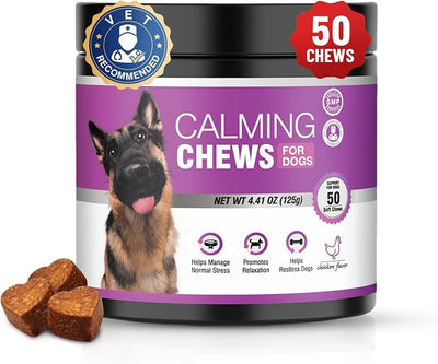 Calming Chews for Dogs 50pc Dog Calming Treat and Bites with Melatonin - Anxiety and Stress Relief Treats for Dogs Puppy Sleep Aid Calm Dog with Noise,Thunder, Barking, Separation,Chewing