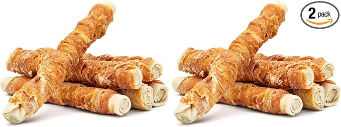 MON2SUN Dog Treats, 9 Inch Chicken Wrapped Rawhide Rolls Snacks, Teeth Cleaning and Long Lasting Chews for Medium and Large Dogs, 23.28oz (6 Count-Pack of 2)