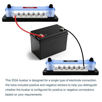 LENKRAD 250 Amp Power Distribution Block 12V Marine Positive and Negative Buss Bar 48v Battery Terminal Block Dc Ground Bus Bar for Boat Automotive Busbar Kit - 2 x M8 Post, 12 x M5 Screws