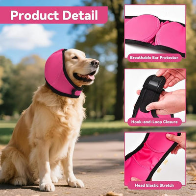 Dog Ear Covers for Bath, Dog Ear Muffs Noise Protection, Elastic Waterproof Ear Protector with Calming Hoodie Design for Fireworks, Vet Visits, Grooming (Rose, Medium)