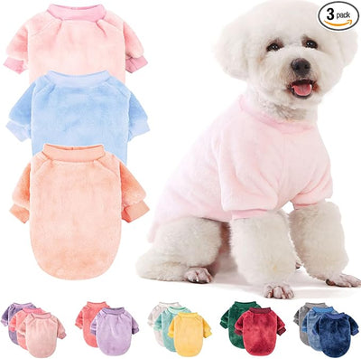 FabriCastle Dog Sweaters, 3-Pack Dog Clothes for Small Dogs Girl & Cats, Soft and Warm Pet Coats XXS - XXL, Winter Pet Jackets, Doggy Apparel Costumes, Puppy Outfits (Ballet pink,Skyblue,Peach, Small)