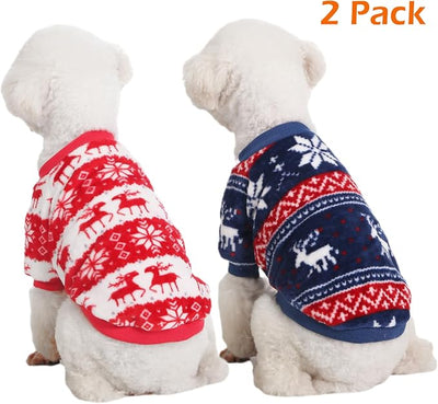Dog Sweater, 2 Pack Dog Sweaters for Small Dogs, Dog Clothes for Small Dogs Girl Boy, Ultra Soft and Warm Puppy Sweater Dog Coat for Winter Christmas (XS, Xmas Red+Xmas Blue)