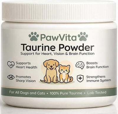 PawVita Taurine Powder for Dogs & Cats - Heart, Vision & Growth Support, 99.99% Pure Taurine Supplement, No Fillers, Increase Energy, Promote Metabolism