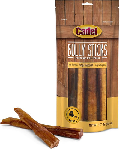 Cadet Bully Sticks for Small Dogs, All-Natural Beef Pizzle, Long-Lasting Rawhide Free Dog Treats for Aggressive Chewers, 4 Count