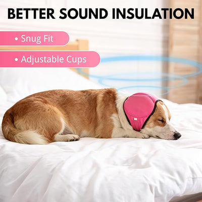 Waterproof Ear Covers for Bath & No Flap Ear Wraps for Dogs,Dog Ear Muffs Noise Protection for Hearing,No Shake Head Wraps Anxiety Relief Calming Hoodie for Hematoma,Grooming(Pink,L)