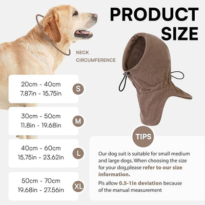 Dog Calming Hoodie - No Shake Ear Wraps for Dogs, Anxiety Relief & Noise Protection, Pet Ear Cover for Thunderstorms, Firework, Grooming, Force Drying, Brown L