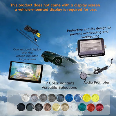SANDETOUN LCD Parking Sensor Kit - Displays Data on Original Screen, Easy Rear Installation, Compatible with All Camera Formats (AHD, CVBS), 18 Probe Colors to Match Any Vehicle（Black）