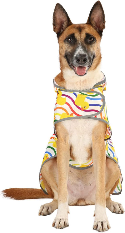 Dog Raincoat for Large Dogs Waterproof Jacket Hooded Rain Coats with Reflective Strips Leash Hole & Poncho Adjustable Fit (Rainbow,XXL)