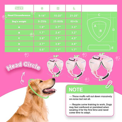 PROHEAR Ungrade GEL Pads Dog Ear Muffs Hearing Protection for Dogs, NRR 28dB for Thunder, Hunting, Tourism,Medium - Pink