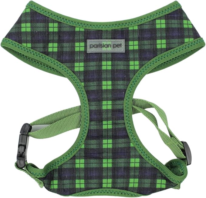 Parisian Pet Green Plaid Dog Harness - Breathable No Pull Puppy Harness with Leash Ring - Adjustable Harnesses for Dogs - Soft Padded Step-in Pet Vest - Lightweight Dog Vests for Medium Sized Dogs