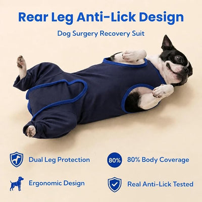 Premium Fabric Dog Surgery Recovery Suit with Rear Leg Sleeve to Stop Licking, Cute Puppy Surgical Suit After Spay Female, Soft Dog Spay Recovery Suit, Anti-Licking Dog Pants for Small Dogs, Navy XS