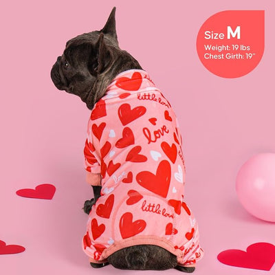 KYEESE Valentine's Day Dog Pajamas, Lightweight Heart Print Dog Onesie, Soft Stretchy Pjs for Doggie & Cat, Cute Festival Dogs Pajamas for Small Dogs, Pink, Small