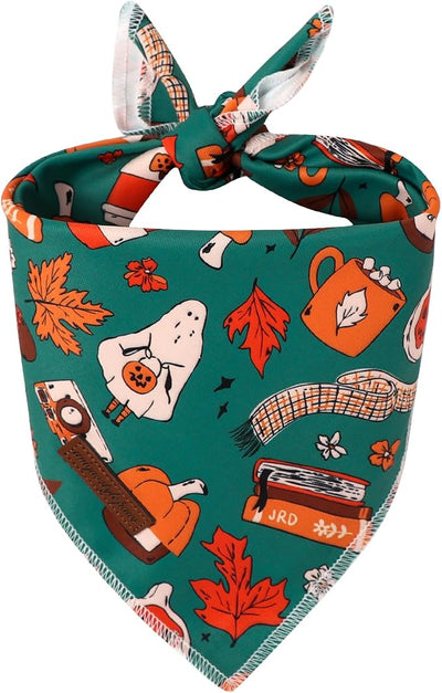Unique Style Paws Dog Bandanas 1PC Washable Cotton Triangle Dog Scarfs Autumn Halloween with Green Pumpkin Party for Small Medium Large Dogs and Cats