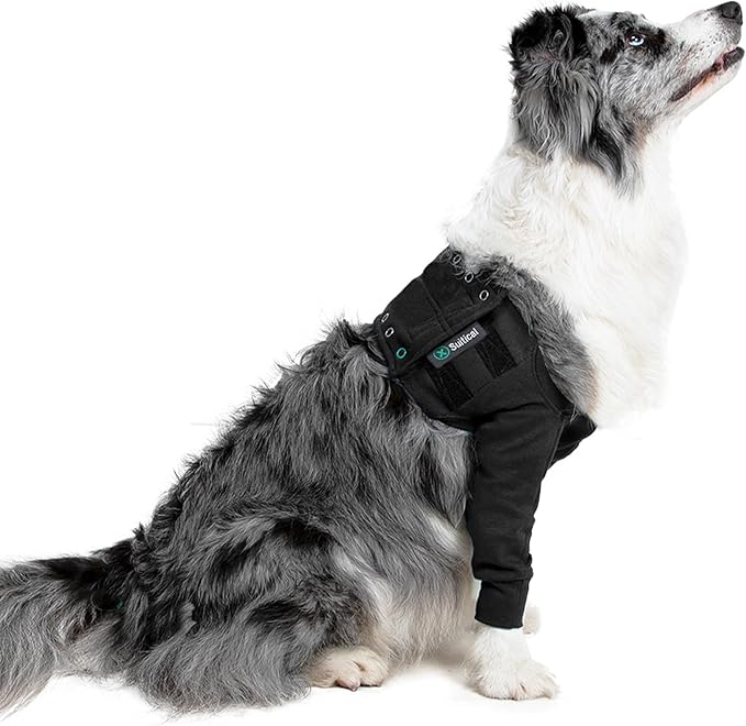 Suitical Recovery Double Sleeve for Dogs - Front Leg Protection for Post-Surgery, Skin Issues, Hot Spots - Adjustable Double Dog Leg Sleeve to Prevent Licking - M Black - Chest 21.3-26.8 in