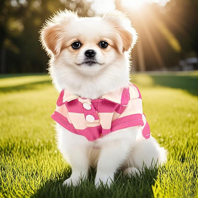 Dog Shirt Polo Shirt Striped Collar Puppy Clothes Summer Button Up Pet Clothes for Small Medium Dogs Cats for Boy Girl Pets (Pink, Medium)