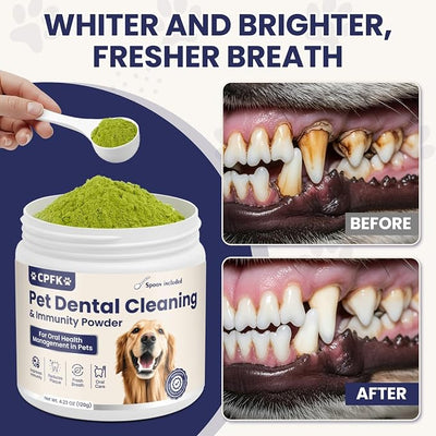 Dog Dental Cleaning Immunity Powder Dog Dental Cleaning Powder with Probiotics to Lighten Bad Breath and Control Plaque Tartar Supports Dogs Dental Care and Immune Health 4.23 OZ