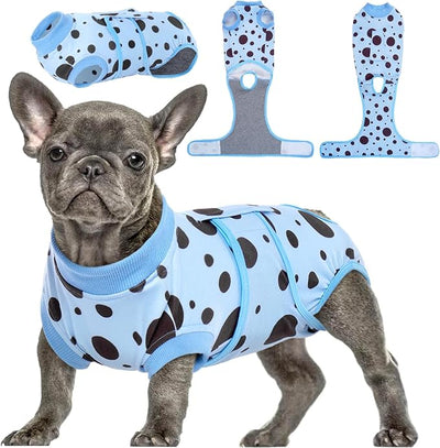 Kuoser Dog Surgery Suit, Soft Dog Spay Recovery Suit Female, Anti Licking Neuter Recovery Suit for Male Dogs, Post-Op Pet Surgical Suit Protective Wear E-Collar & Cone Alternative,Blue Polka Dots XS