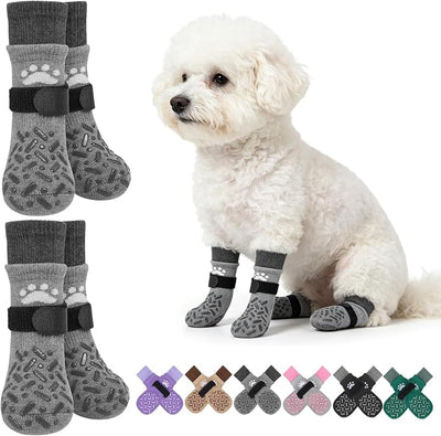 SCENEREAL Anti Slip Dog Socks to Prevent Licking Paws for Hot/Cold Pavement, Paw Protector Traction Control on Hardwood Floor, Dog Shoes Booties for Puppy Small Medium Large Senior Dogs, Grey XS