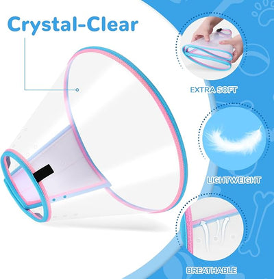 Soft Dog Cone Collar for Dogs After Surgery, Transparent Cone for Dogs to Stop Licking, Breathable Dog Neck Cone for Small Medium Large Dog, Adjustable Elizabethan Pet Recovery Collar (Pink, Size 7)