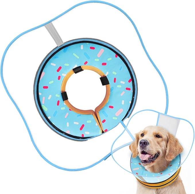 Sponge Dog Cone Collar, Dog Donut Collar After Surgery with Clear Shield, Adjustable Soft Cone for Dogs to Stop Licking-Comfy Cone for Large Medium Small Dogs (DonutBlue,XL)