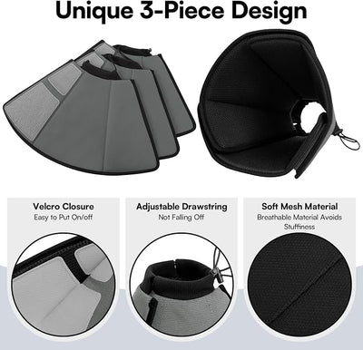 Queennmore Soft Recovery Cone for Small Dogs & Cats,Adjustable Comfy Dog Cone Alternative for Post-Surgery Wound Healing,BlackGrey,S